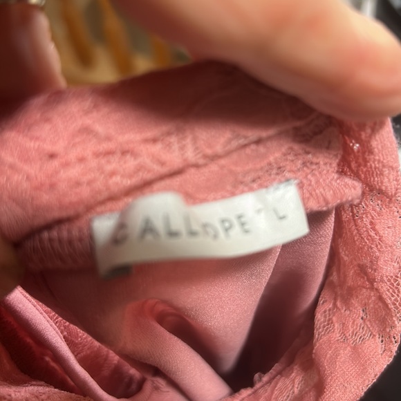 CALLLIOP LACE PINK CROPPED TOP LONG SLEEVES HIGH NECK BUTT BACK - Picture 5 of 8